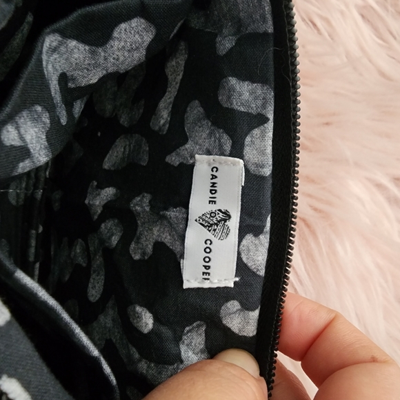 Candie Cooper fabric denim & sequin patchwork zipper pouch clutch purse - Picture 8 of 10